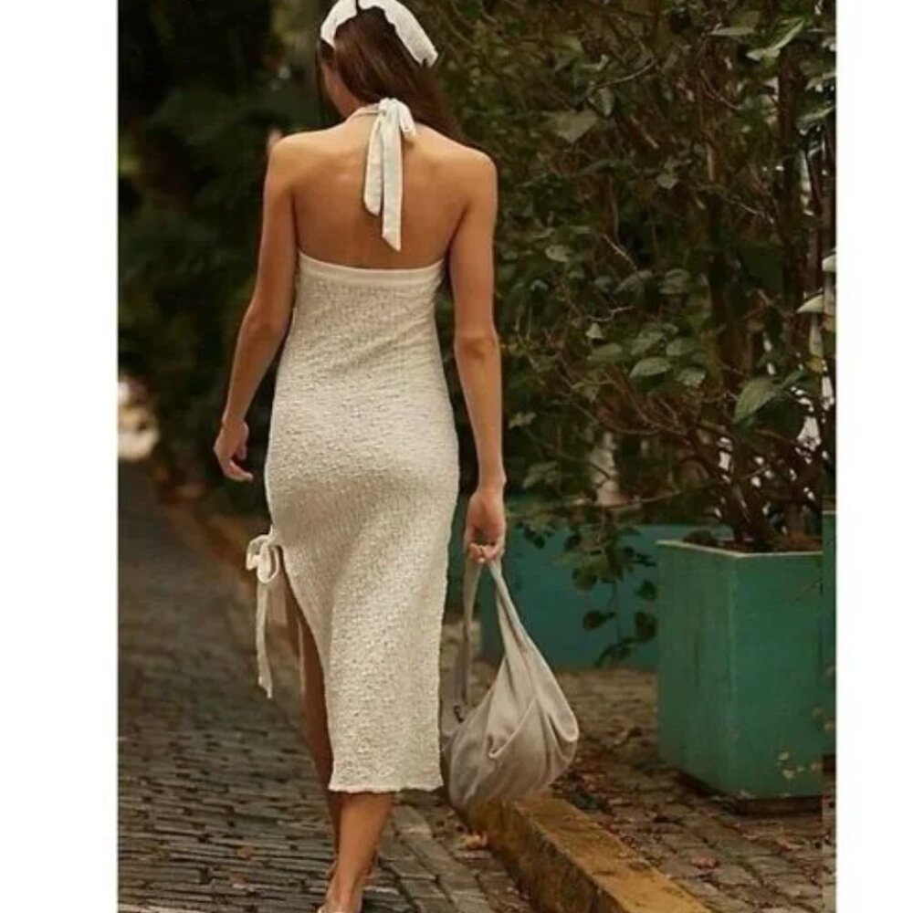 NWOT Free People X Free -est Sea Foam Midi Dress in White Large - Picture 4 of 9